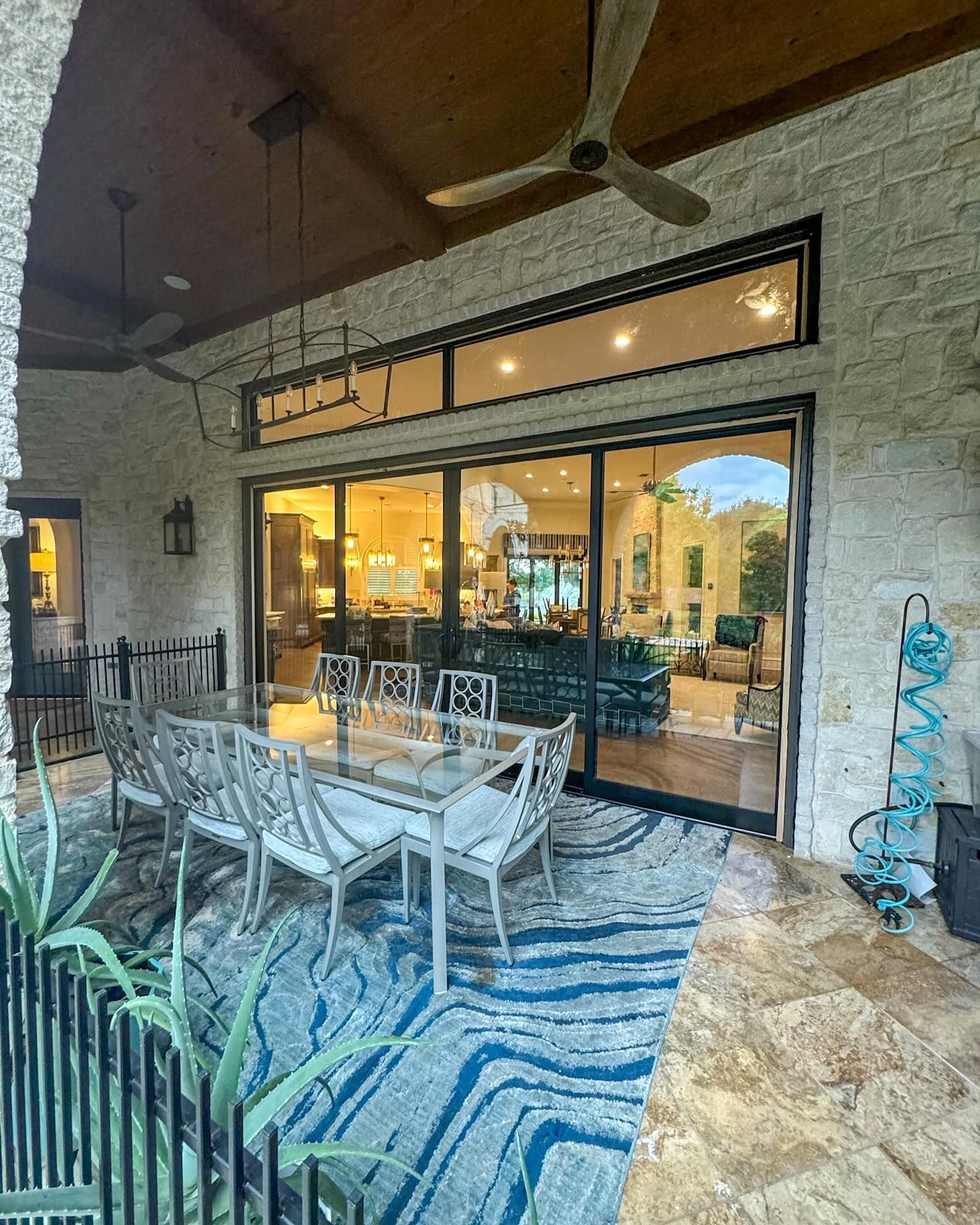 Dark framed sliding patio door